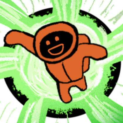 VGDimensions logo, an orange mascot in a spacesuit leaping out of a green portal.